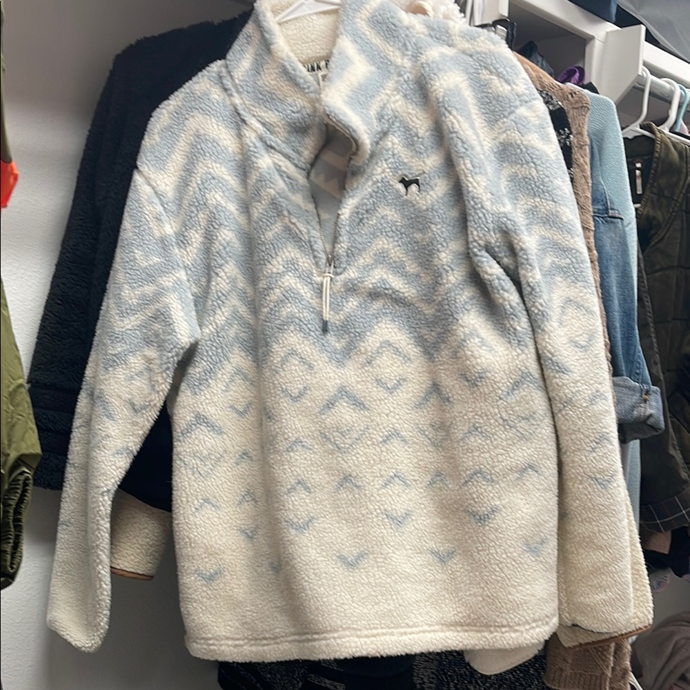 Victoria’s Secret PINK Women's Fuzzy Cream & Baby Blue pullover